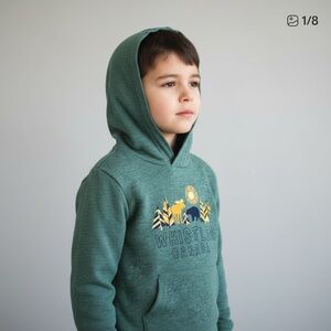 Whistler Mountain Canada Kids Bear & Moose Grey Hooded Long-Sleeve Tee